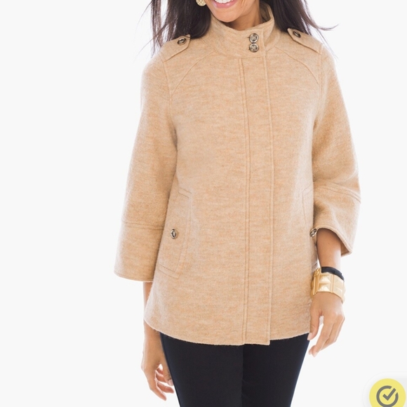 Chico's Jackets & Blazers - Chico s Boiled Wool Tan/linen Jacket/Blazer,‎ Winter/Spring, Zip up, | Sz 2 (L)